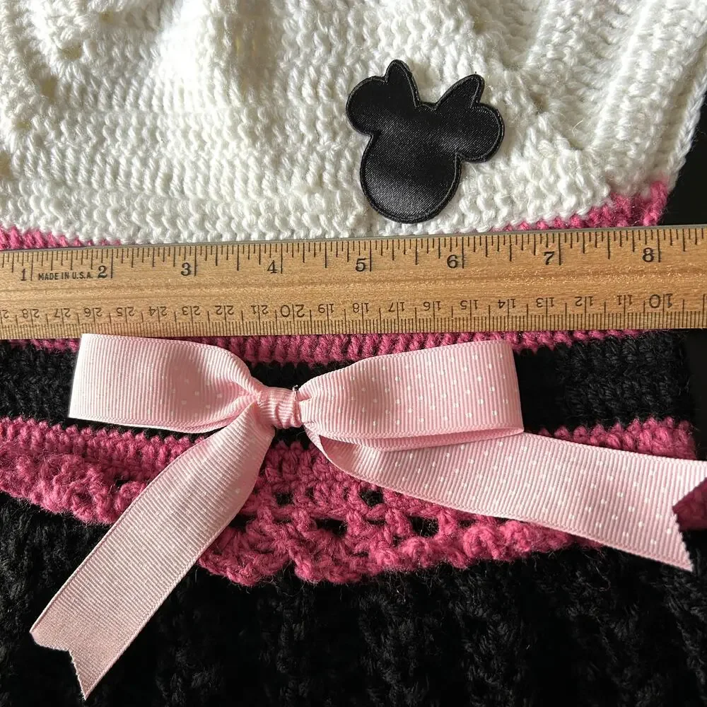Handmade Crochet Toddler Dress 12-18M Pink Black White Minnie Inspired Bow